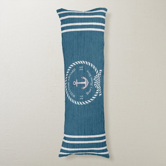 Nautical Boat Name Anchor Rope l Blue Welkom Lichaamskussen (Voorkant Verticaal)