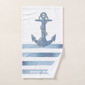 Nautical Boat Name,Anchor,Rope,Light Blue Stripes Bad Handdoek (Handdoek)