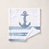 Nautical Boat Name,Anchor,Rope,Light Blue Stripes Bad Handdoek (Wasdoekje)