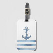 Nautical Boat Name,Anchor,Rope,Light Blue Stripes Bagagelabel (Voorkant (verticaal))