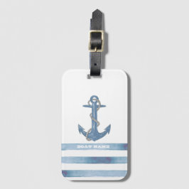Nautical Boat Name,Anchor,Rope,Light Blue Stripes Bagagelabel