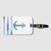 Nautical Boat Name,Anchor,Rope,Light Blue Stripes Bagagelabel (Voorkant (horizontaal))