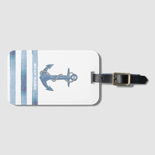 Nautical Boat Name,Anchor,Rope,Light Blue Stripes Bagagelabel (Voorkant (horizontaal))
