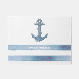 Nautical Boat Name,Anchor,Rope,Light Blue Stripes Deurmat