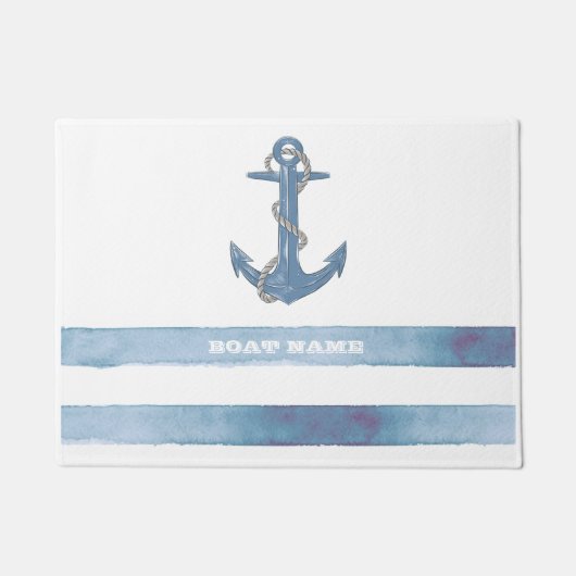 Nautical Boat Name,Anchor,Rope,Light Blue Stripes Deurmat (Voorkant)