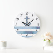 Nautical Boat Name,Anchor,Rope,Light Blue Stripes Grote Klok (Huis)