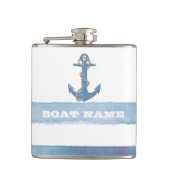 Nautical Boat Name,Anchor,Rope,Light Blue Stripes Heupfles (Voorkant)