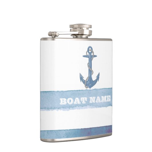 Nautical Boat Name,Anchor,Rope,Light Blue Stripes Heupfles (Rechts)
