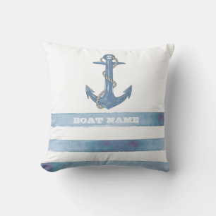 Nautical Boat Name,Anchor,Rope,Light Blue Stripes Kussen