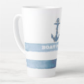 Nautical Boat Name,Anchor,Rope,Light Blue Stripes Latte Mok (Linkerhoek)