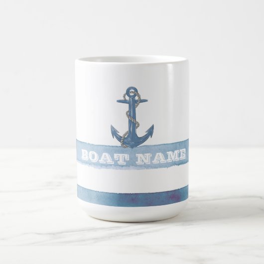 Nautical Boat Name,Anchor,Rope,Light Blue Stripes Magische Mok (Midden)