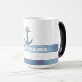 Nautical Boat Name,Anchor,Rope,Light Blue Stripes Magische Mok (Voorkant rechts)