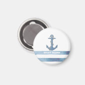 Nautical Boat Name,Anchor,Rope,Light Blue Stripes Magneet (Voorkant / Achterkant)