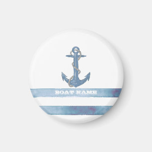 Nautical Boat Name,Anchor,Rope,Light Blue Stripes Magneet