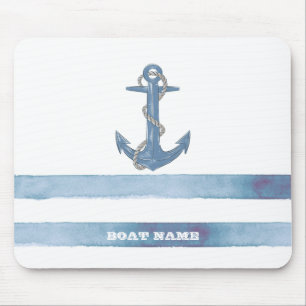 Nautical Boat Name,Anchor,Rope,Light Blue Stripes Muismat