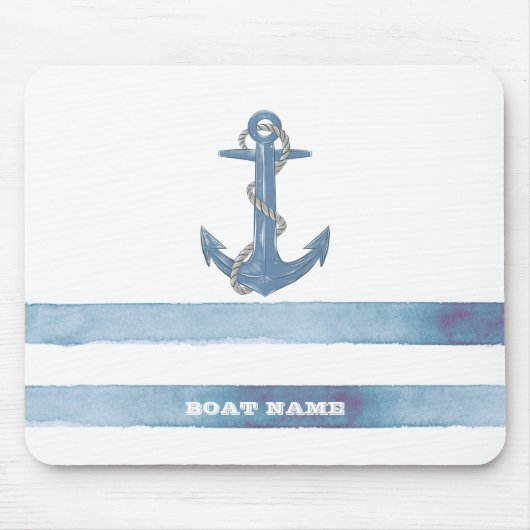 Nautical Boat Name,Anchor,Rope,Light Blue Stripes Muismat (Voorkant)