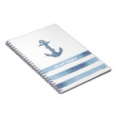 Nautical Boat Name,Anchor,Rope,Light Blue Stripes Notitieboek (Rechterzijde)