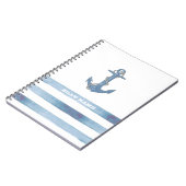 Nautical Boat Name,Anchor,Rope,Light Blue Stripes Notitieboek (Linkerzijde)
