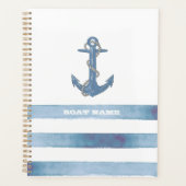 Nautical Boat Name,Anchor,Rope,Light Blue Stripes Planner (Voorkant)