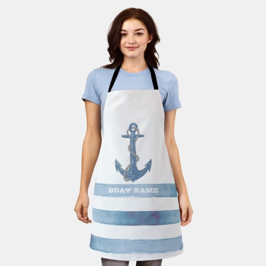 Nautical Boat Name,Anchor,Rope,Light Blue Stripes Schort (Gedragen)