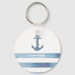 Nautical Boat Name,Anchor,Rope,Light Blue Stripes Sleutelhanger
