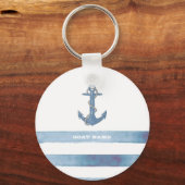 Nautical Boat Name,Anchor,Rope,Light Blue Stripes Sleutelhanger (Voorkant)