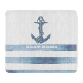 Nautical Boat Name,Anchor,Rope,Light Blue Stripes Snijplank