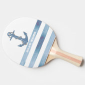 Nautical Boat Name,Anchor,Rope,Light Blue Stripes Tafeltennisbatje (Zijkant)