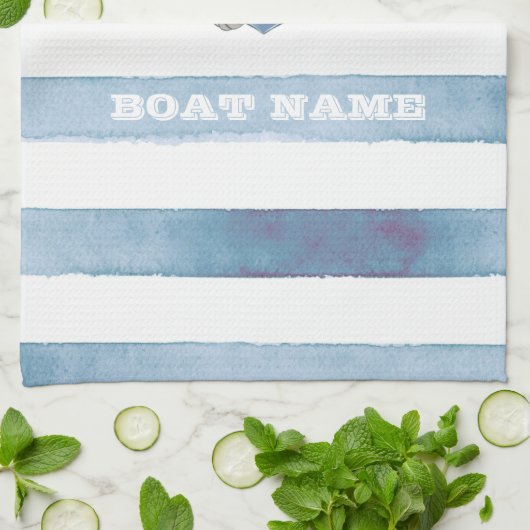 Nautical Boat Name,Anchor,Rope,Light Blue Stripes Theedoek (Gevouwen)