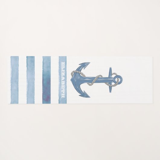 Nautical Boat Name,Anchor,Rope,Light Blue Stripes Yogamat (Achterkant (horizontaal))