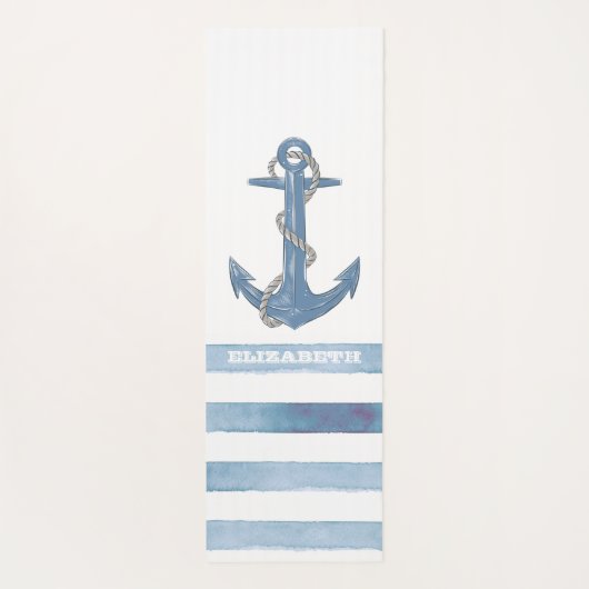 Nautical Boat Name,Anchor,Rope,Light Blue Stripes Yogamat (Achterkant)