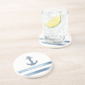 Nautical Boat Name,Anchor,Rope,Light Blue Stripes Zandsteen Onderzetter (Zijkant)