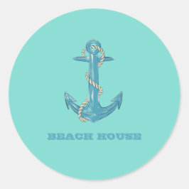 Nautical Boat Name,Anchor,Rope,Mint Green Ronde Sticker
