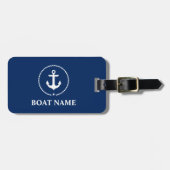 Nautical Boat Name Anchor Rope Navy Blue Bagagelabel (Voorkant horizontaal)