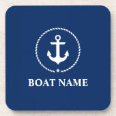 Nautical Boat Name Anchor Rope Navy Blue Bier Onderzetter (Voorkant)