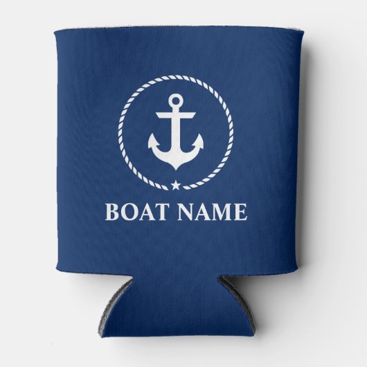 Nautical Boat Name Anchor Rope Navy Blue Blikjeskoeler (Voorkant)