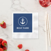 Nautical boat Name Anchor Rope Navy Blue Cocktail Servet (Insitu)