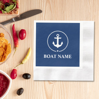 Nautical boat Name Anchor Rope Navy Blue Cocktail Servet