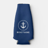 Nautical Boat Name Anchor Rope Navy Blue Flesjeskoeler (Voorkant)