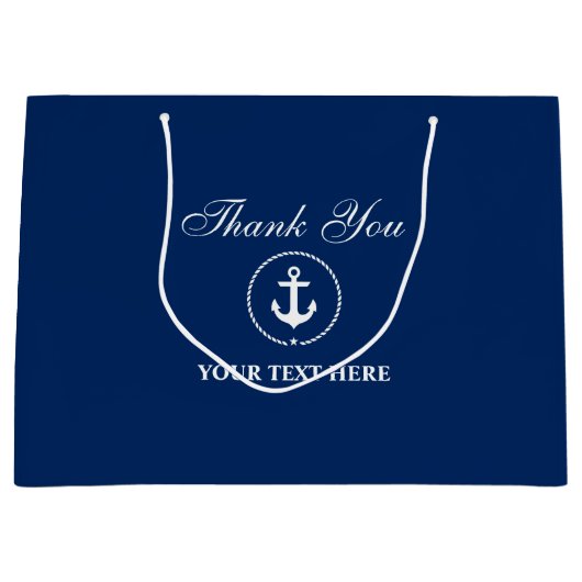 Nautical Boat Name Anchor Rope Navy Blue Large Cadeautasje (Voorkant)