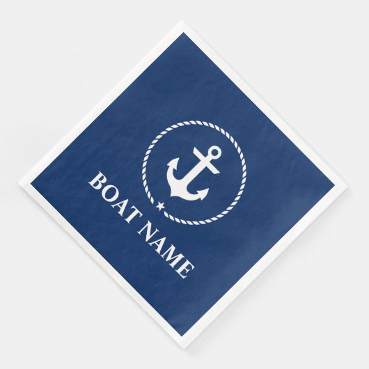Nautical Boat Name Anchor Rope Navy Blue Servetten (Hoek)