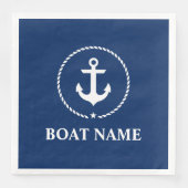 Nautical Boat Name Anchor Rope Navy Blue Servetten (Voorkant)