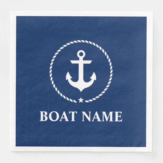 Nautical Boat Name Anchor Rope Navy Blue Servetten (Voorkant)