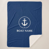 Nautical Boat Name Anchor Rope Navy Blue Sherpa Deken (Voorkant)