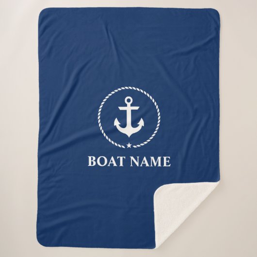 Nautical Boat Name Anchor Rope Navy Blue Sherpa Deken (Voorkant)