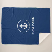 Nautical Boat Name Anchor Rope Navy Blue Sherpa Deken (Voorkant (horizontaal))