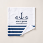 Nautical Boat Name,Anchor,Rope, Navy Blue Stripes Bad Handdoek (Wasdoekje)