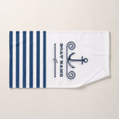 Nautical Boat Name,Anchor,Rope, Navy Blue Stripes Bad Handdoek (Handdoek)