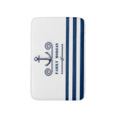 Nautical Boat Name,Anchor,Rope, Navy Blue Stripes Badmat (Voorkant Verticaal)