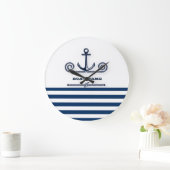 Nautical Boat Name,Anchor,Rope, Navy Blue Stripes Grote Klok (Huis)
